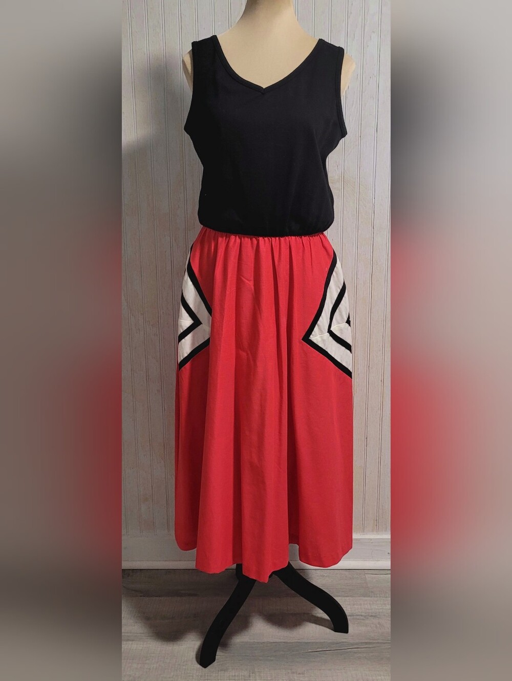 Vintage 80s Toni Todd Colorblock Red Black Chevron Pocket Dress Size S/M